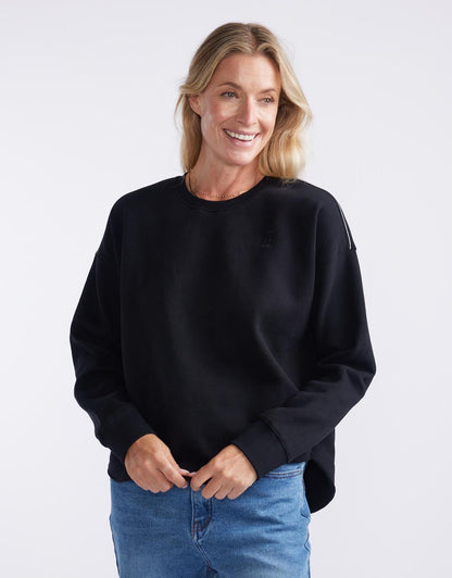 Monogram Fleece Scoop Hem Sweat - Black