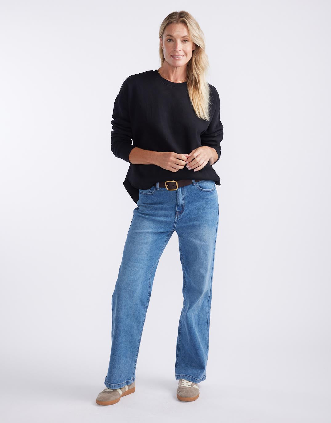 Monogram Fleece Scoop Hem Sweat - Black