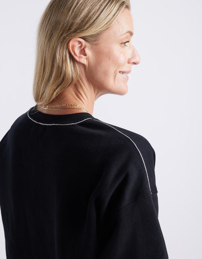 Monogram Fleece Scoop Hem Sweat - Black
