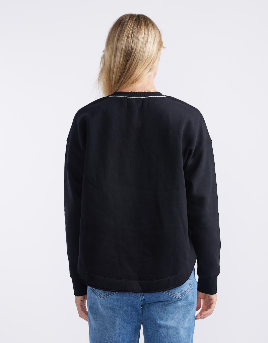 Monogram Fleece Scoop Hem Sweat - Black