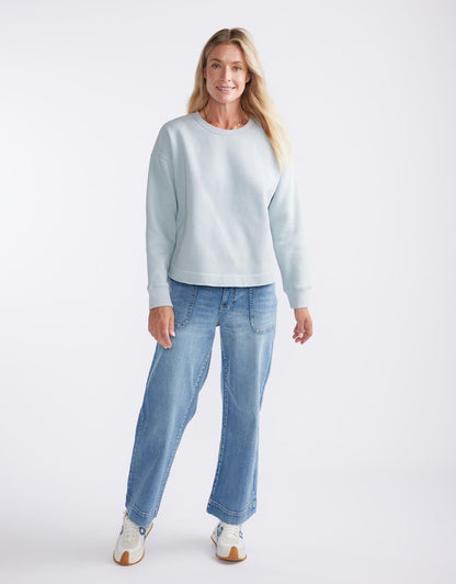 Monogram Fleece Scoop Hem Sweat - Light Blue