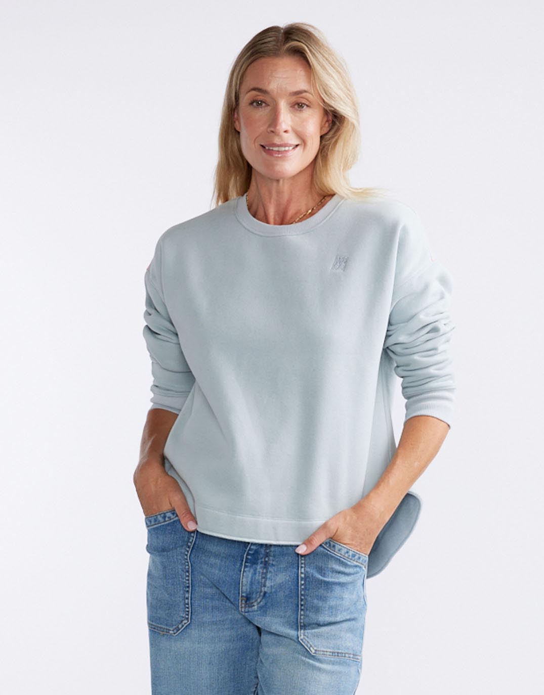 Monogram Fleece Scoop Hem Sweat - Light Blue