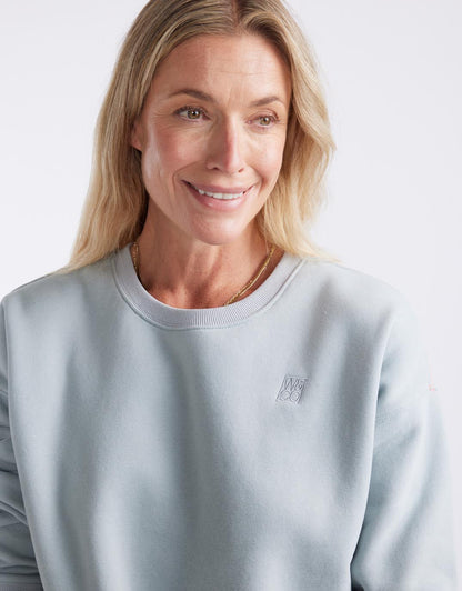 Monogram Fleece Scoop Hem Sweat - Light Blue