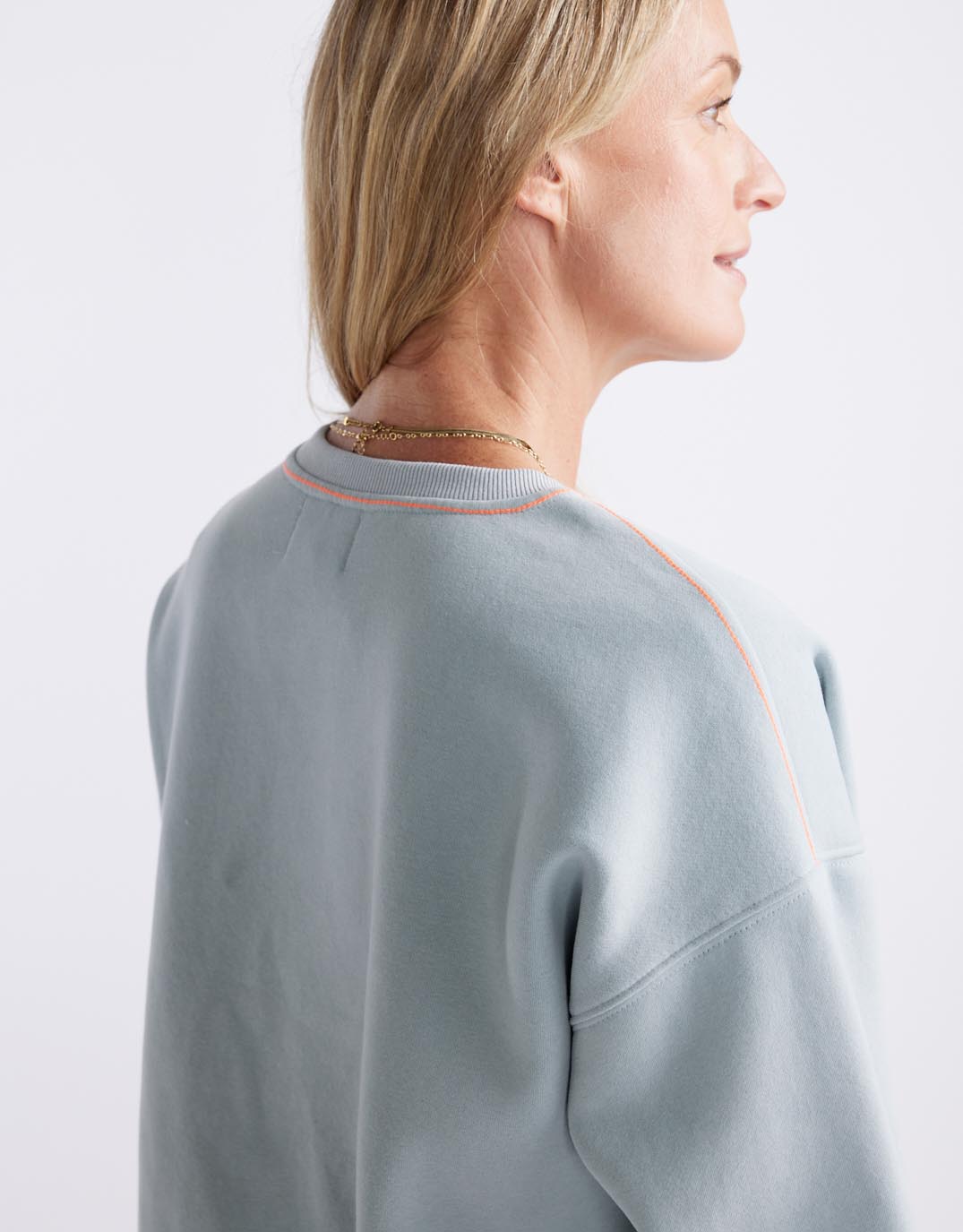Monogram Fleece Scoop Hem Sweat - Light Blue
