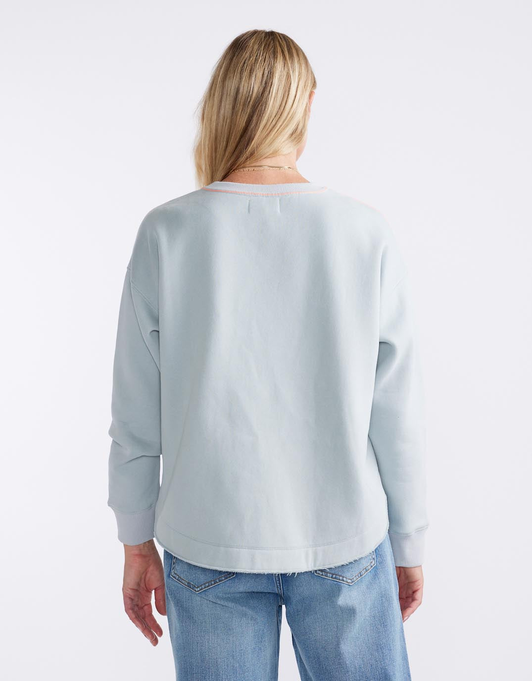 Monogram Fleece Scoop Hem Sweat - Light Blue