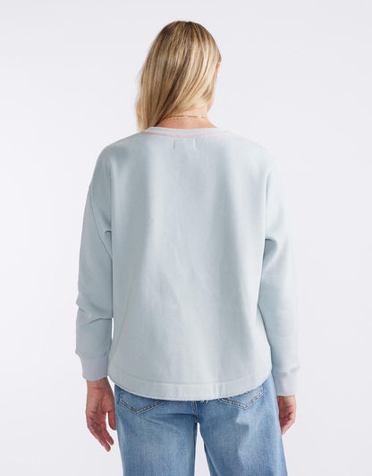 Monogram Fleece Scoop Hem Sweat - Light Blue