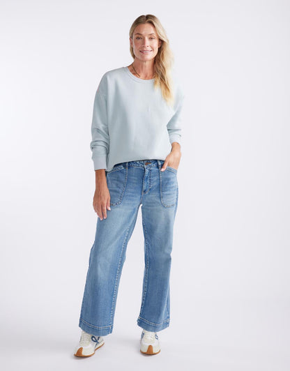 Monogram Fleece Scoop Hem Sweat - Light Blue