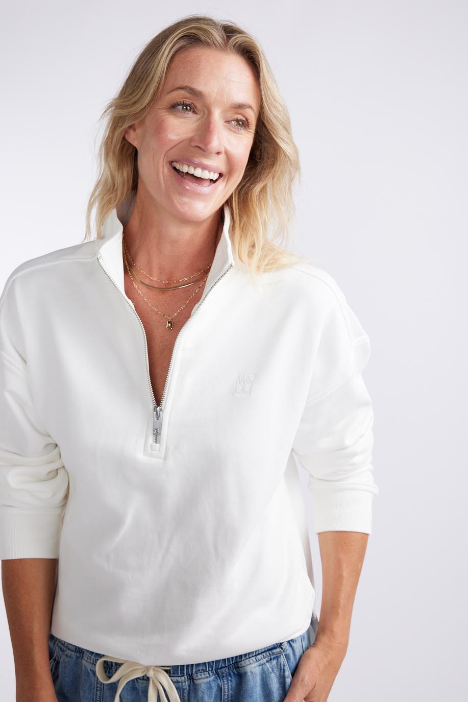 Unwind Half Zip Sweater - White