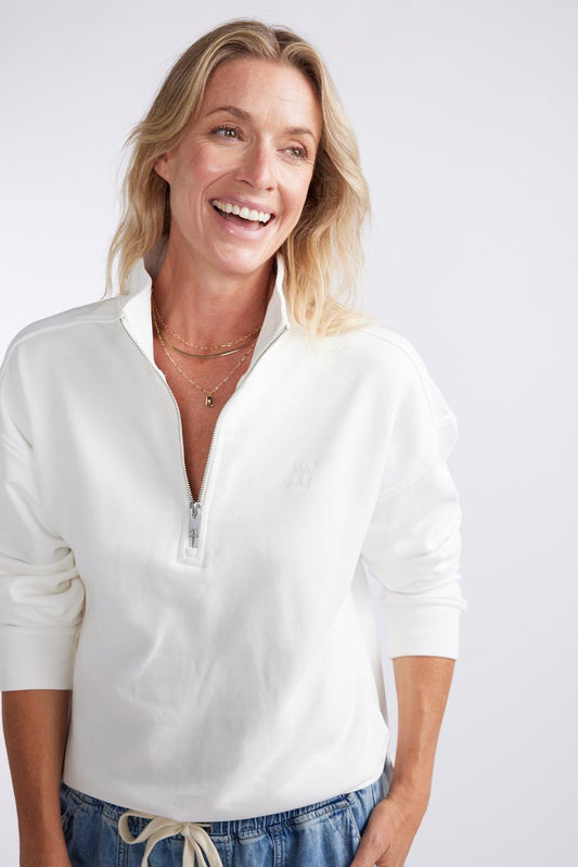 Unwind Half Zip Sweater - White