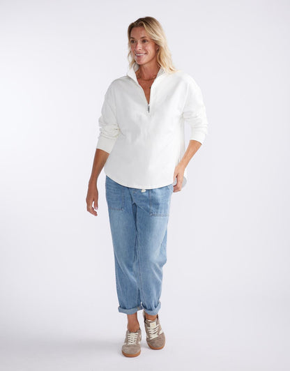 Unwind Half Zip Sweater - White