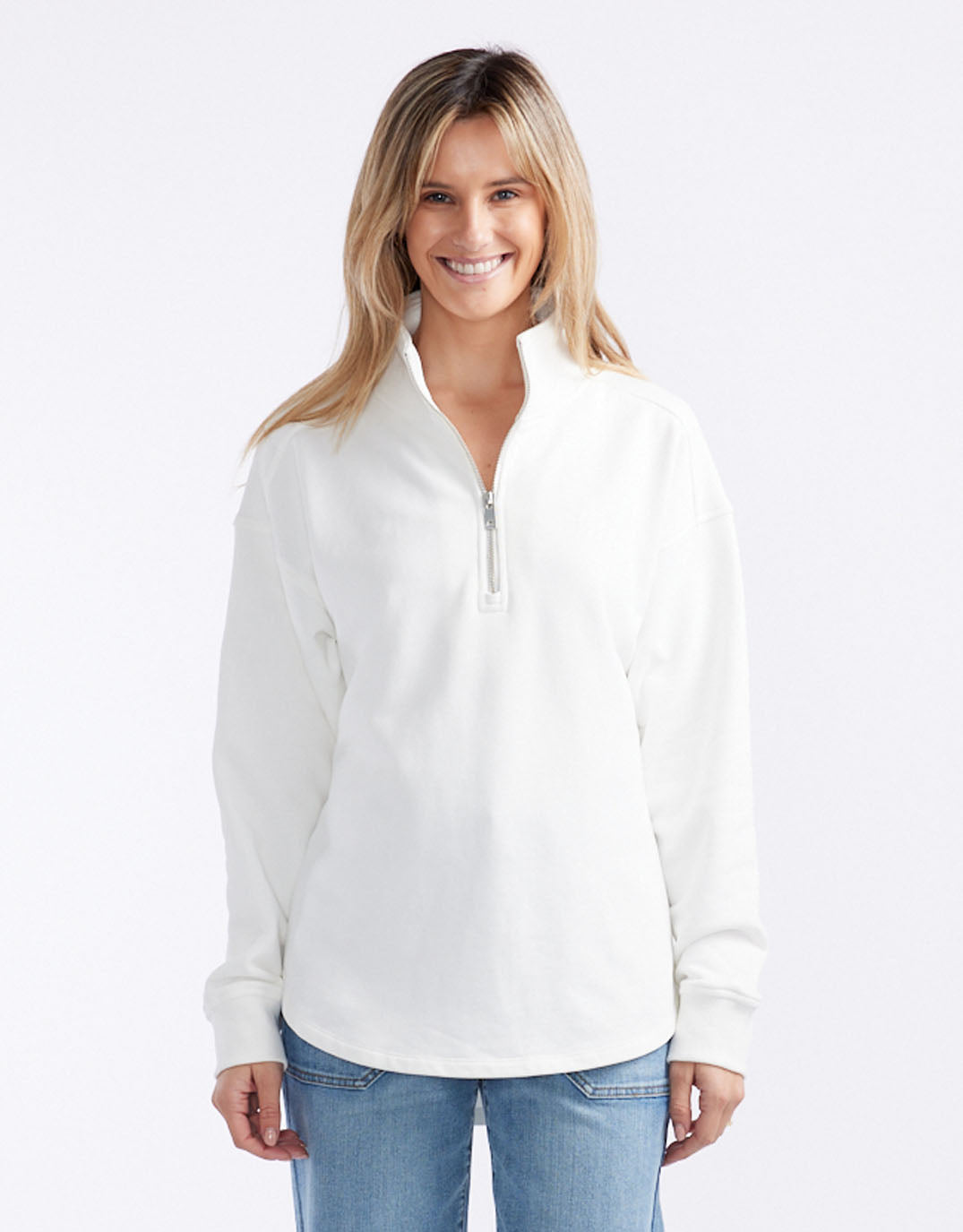 Unwind Half Zip Sweater - White