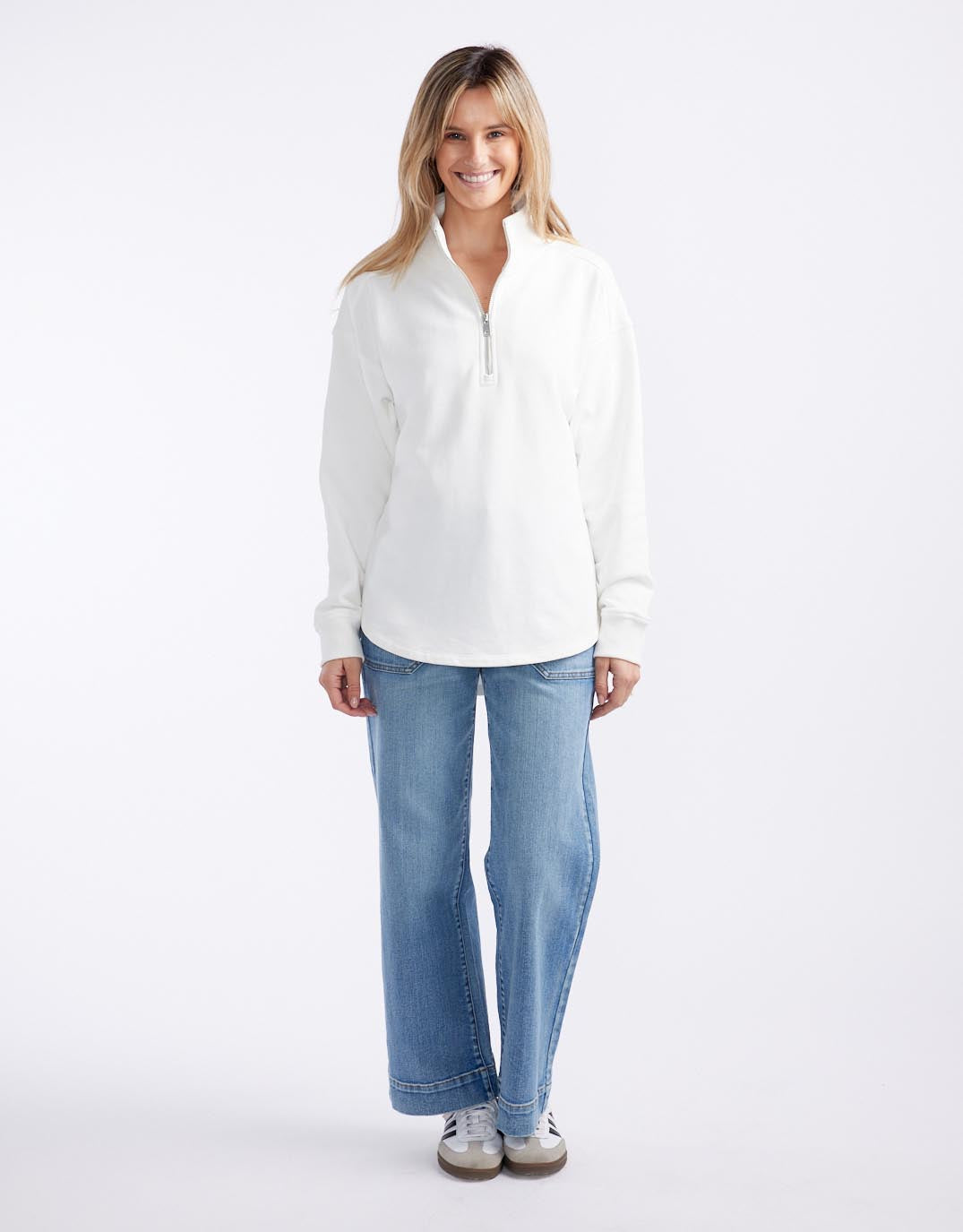 Unwind Half Zip Sweater - White